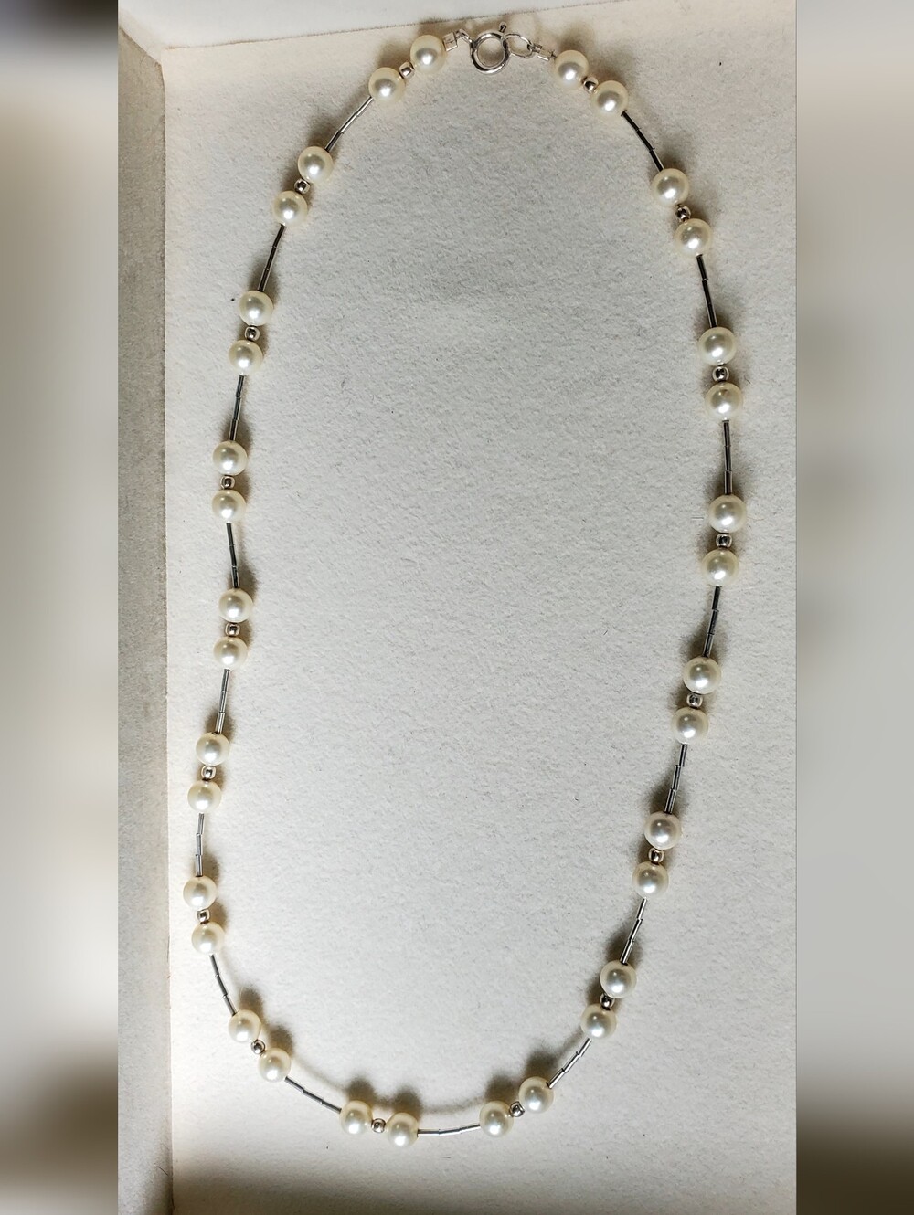Freshwater Pearl Station Necklace - White Pearls with Silver Accents